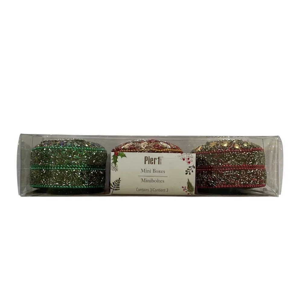 Pier 1 Mini Jeweled Christmas Mini Boxes  Set of 3 NWOT